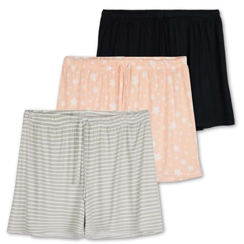 Real Essentials 3 Pack: Women's Pajama Shorts Sleep Lounge Sweatshorts Comfy Sleepwear Bottoms...