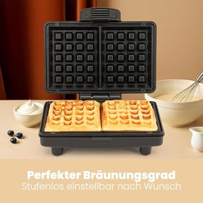 Clatronic® Waffeleisen mit 2 großen Backflächen | Antihaftbeschichtung | Waffeleisen belgische Waffel | stufenlos regelbarer Bräunungsgrad | Belgisches Waffeleisen | Waffle Maker | WA 3606 – Bild 7
