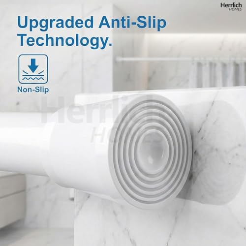 Image of Herrlich Homes Retractable Wardrobe Curtain Rod 58 to 85 cm Tension Rod | 21 mm Diameter | Multipurpose | Metal | No Drilling | Extendable Rod for Windows Cabinet | With adhesive sticker