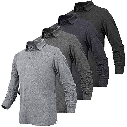 BALENNZ Long Sleeve Polo Shirts for Men Moisture Wicking Mens Long Sleeve Polo Shirts Quick Dry Golf Polos for Men