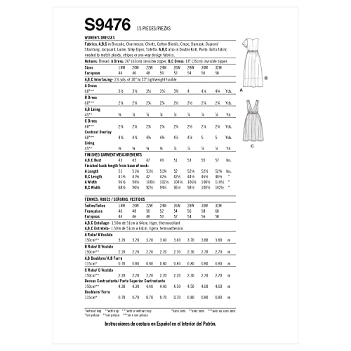 Simplicity SS9476GG Misses' Dress Sewing Pattern Kit, Code S9476, Sizes 26W-28W-30W-32W