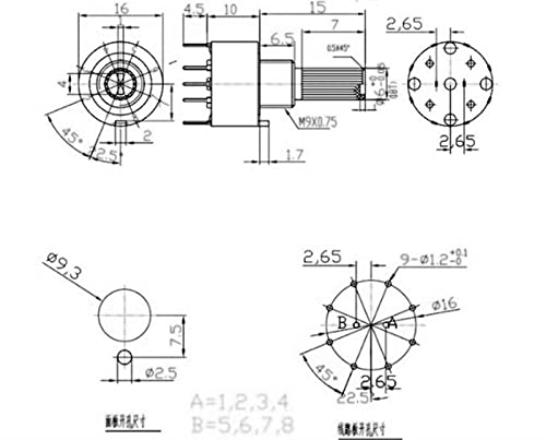 Commutateur à bande rotative SR16 avec axe 15 mm et configurations multi-positions 16mm - 5