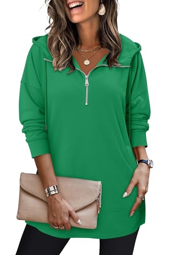 onlypuff Women Hoodie Pullover Trendy Quarter Zipper Lapel Sweatshirts Drawstring Cute Hooded Tunic Tops with Side Pockets