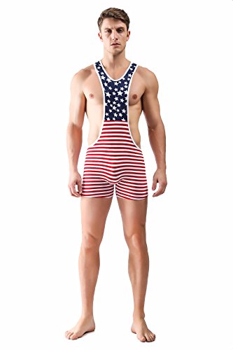 F plus R Men's American Flag Wrestling Singlet Red X-Large