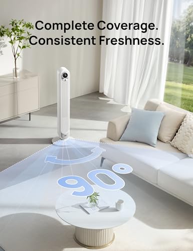 Image of DREO Smart Tower Fan for Bedroom, Floor Standing Bladeless Oscillating Fan with Remote, 9 Speeds, 4 Modes, 12H Timer, for Indoor Bedroom Home Office, WiFi Voice Control
