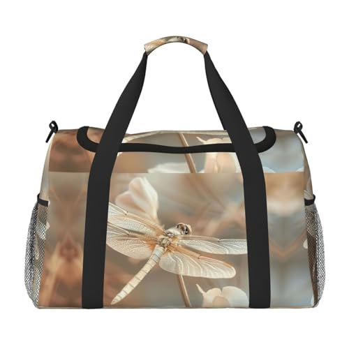 Bolsa de deporte grande y plegable con estampado floral de libélula