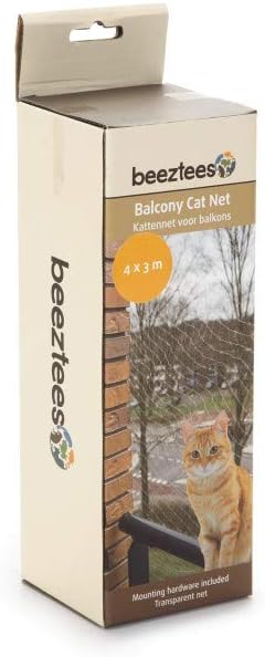 Cat protection net for balconies, complete cat protection net, transparent, mesh size: 3 cm x 3 cm, transparent balcony net, incl. mounting tools