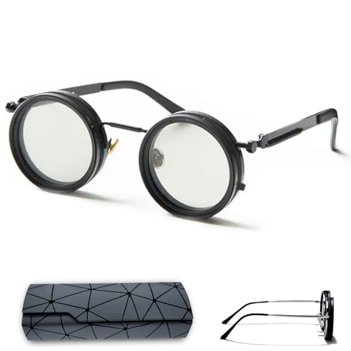 Nexx Eyewear Adjustable Sunglasses, Adjustable Tint Sunglasses with Built-in ND Filter, 1-9 Gears Rounded Polarized Glasses (Black + black wide glasses leg cover)