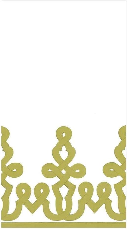 Caspari Dessin Passementerie Paper Linen Guest Towel Napkins in Moss Greens - Four Packs of 12
