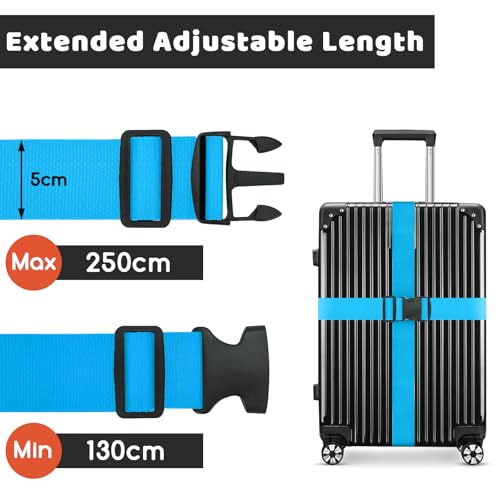 WISYOK Luggage Straps Extended, 2 Pack Suitcase Straps Personalised, Adjustable Case Strap for Suitcase, Luggage Belt with Quick Release Buckle, Suitcase Identifier for Travel, Flight (SkyBlue) - Image 3