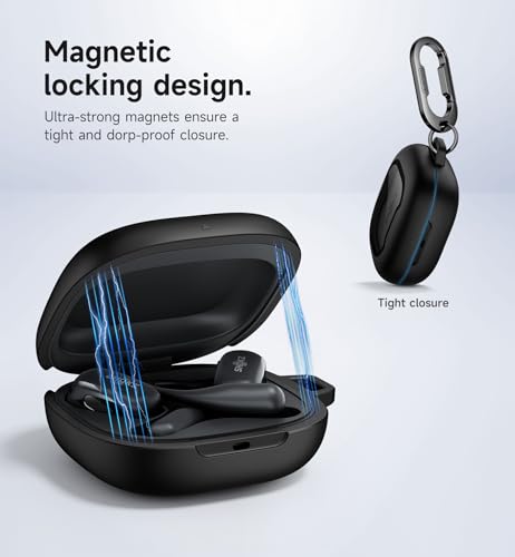 SURITCH for SHOKZ New OpenFit 2 Case Cover, Magnetic Locking Cases for SHOKZ OpenFit 2 Open-Ear Headphones, Shockproof Bumper Protective Covers with Carabiner & Keyring & Cleaner Kit, Black by SURITCH - Image 3