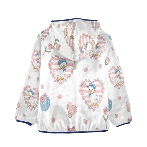 Cute Duck Hearts Flowers Pattern Toddler Fleece Jacket Girl Boys Hooded Fleece Jacket Coat Warm Outwear Zip-up 3-10T2