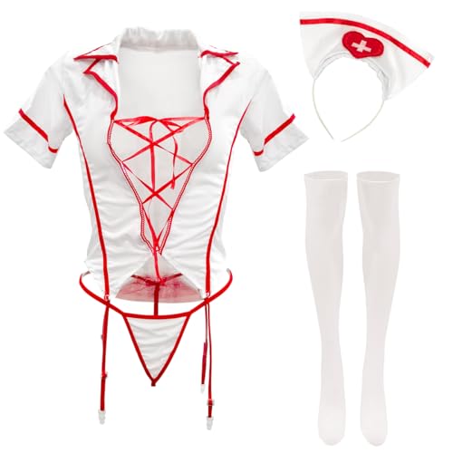 Damen Sexy Krankenschwester Uniform Lingerie Kostüm Dessous Set – Bild 4