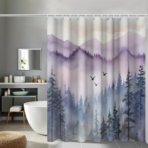Rideau de douche imperméable lavable en machine bleu violet 180x200 - 2