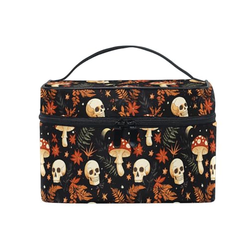 Mnsruu Makeup Bags, Mushrooms Skull Makeup Organizer Bags Toiletry Bag Box Travel Cosmetic Bag Make Up Train Case for Women Teen Girl Ladies