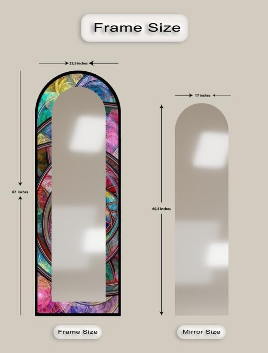 23,5’’W x 67’’H Kaleidoscope Fusion Rings – Abstract Floor Mirror Arched Full Lenght Mirror - Arch Full Body Stained Floor Mirror with Black Frame with Silver Frame