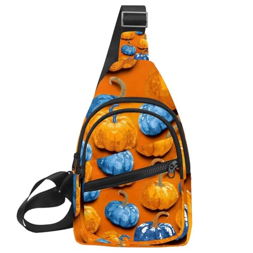 Mochila bandolera unisex con estampado de calabazas y correa regulable para deporte