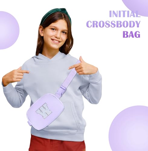 Image of COSHAYSOO Purple Belt Bag Crossbody Initial Fanny Waist Pack Preppy Cute Trendy Gifts for 5 6 7 8 9 10 11 12 13 14 Year Old Girls Preteen Tween Teen Birthday Christmas Valentines Easter Letter W