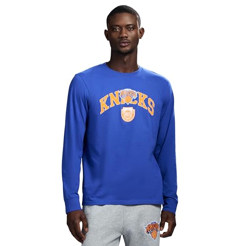 Game 7 x NBA Officially Licensed Men's Graphic Long Sleeve Lightweight Crew Neck Cotton T-Shirt, New York Knicks, M, Blue