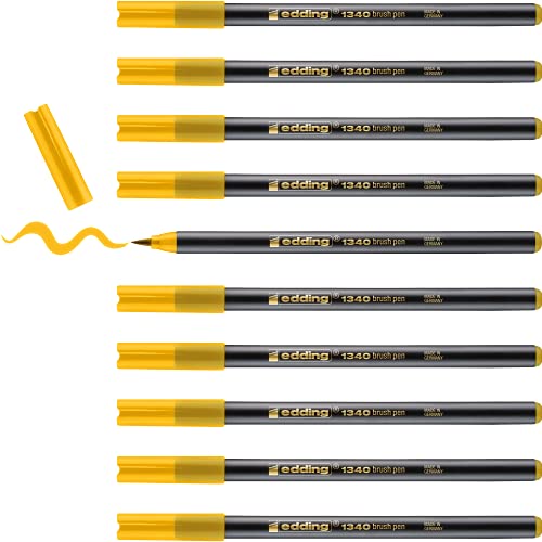 edding 1340 rotulador con punta de pincel flexible - papaya - 10 rotuladores para pintar, escribir y dibujar - diarios de viñetas, manuscritos, mandalas, caligrafía
