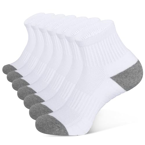CLOSEMATE Athletic Ankle Socks for Men Women Thick Cushioned Sole Running Quarter Socks 7 Pairs
