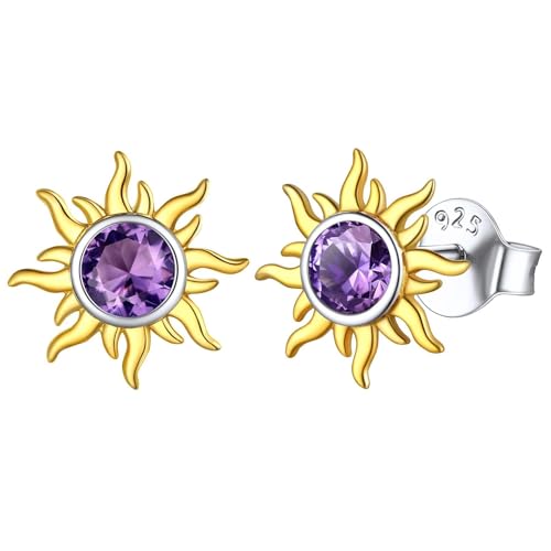 ChicSilver 925 Sterling Silver Earrings Dainty Sun Earrings Small Round Birthstone Earring for Women with Gift Box