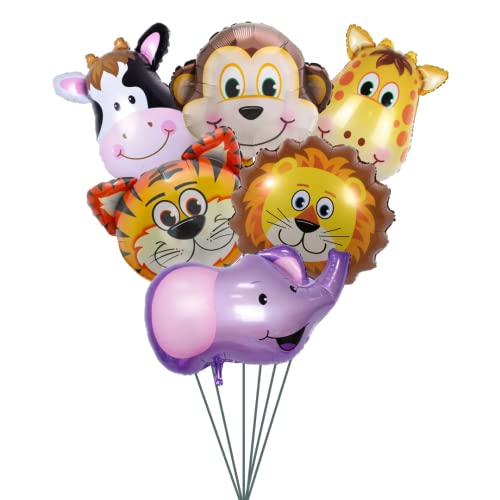 Image of Party Decorz Jungle /Safari /Zoo Animal Theme Foil Balloon Set Of 6 Pcs (6pcs Animal Face Small Foil Balloon) For Kids Safari /Zoo /Jungle Animal Theme Birthday Party Decoration