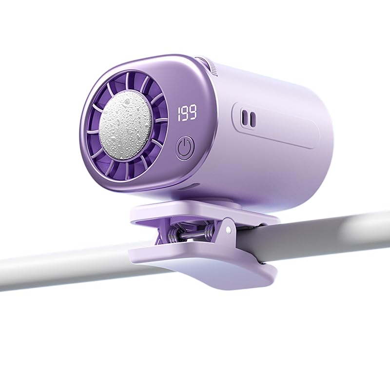 Ventilatore portatile USB a morsetto, multifunzione per ombrello, dimensioni ufficio esterno, schermo digitale batteria indicatore, silenziatore leggero ricaricabile, 3 velocità regolabile