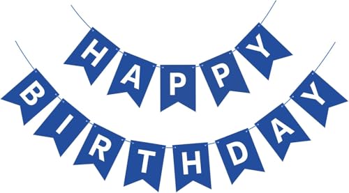 Lumjoy Navy Blue Happy Birthday Banner Sign – Party Bunting Flag for Men, Boys, Kids & Baby 1st Birthday Decorations