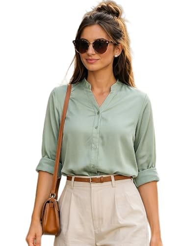 Image of Urbano Fashion Women's Modal Viscose Full Sleeve Regular Fit Casual Solid Shirt with Mandarin Collar