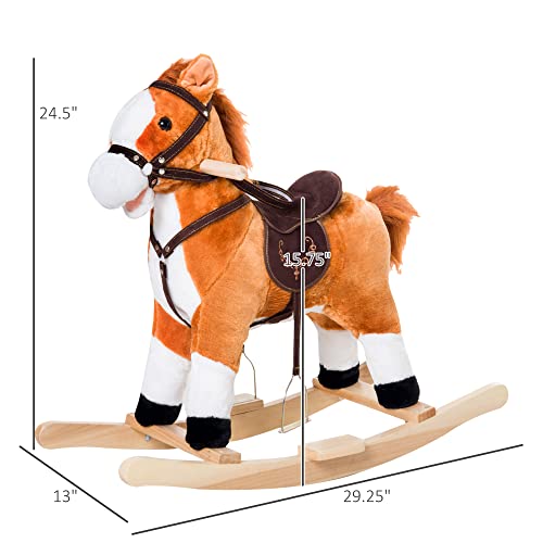 Qaba Kids Plush Toy Rocking Horse Ride On With Realistic Sounds - Brown #TOP2