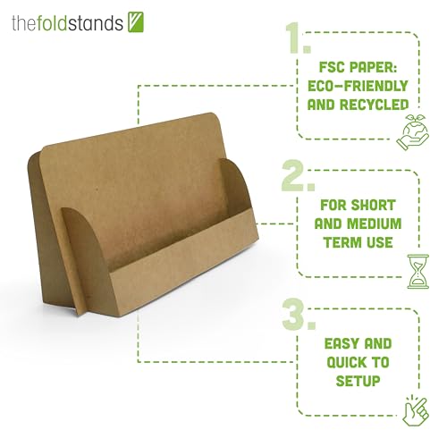 thefoldstands 5 faltbare FLYERSTÄNDER nature-eco Design Prospektständer für DIN lang/ A5 Flyer 10,5 x 21 cm horizontal aus recycleten Karton schnell aufzubauen kurz-bis mittelfristigen Einsatz