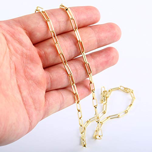 BOUTIQUELOVIN 14K Gold Plated Dainty Rectangle Paperclip Link Chain Necklace Bracelet Set for Women Jewelry Long Lasting Color4