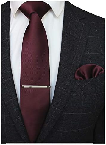 JEMYGINS Maroon Formal Necktie and Pocket Square Tie Clip Sets for Men (18)