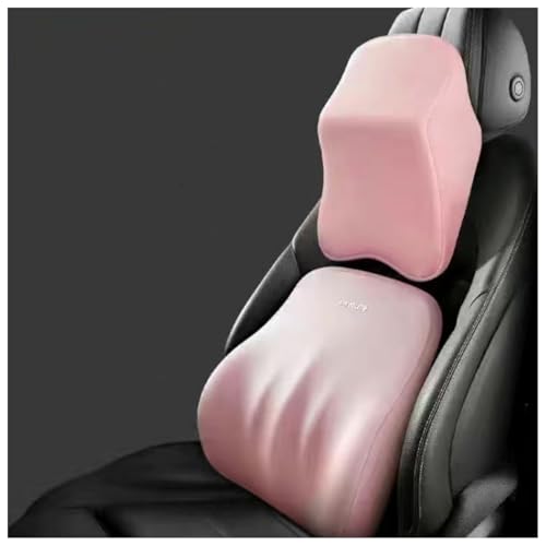 AugZen 車 腰クッション ヘッドレスト セット ランバーサポート 頚椎サポート 腰痛改善 背もたれ メモリーコットン 低反発 腰枕 取り付け簡単 洗濯可能 長時間運転 車中泊 車用品 ファッション 旅行 オフィスチェア 自宅用 (ブラック) (ピンク