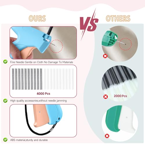 Image of Stitchy Micro Tagging Gun Blue and Pink - Total 4000 Fasteners Portable Hemming Tool Applicable to Temporary Hems on Shirt Sleeves Pants and Dresses