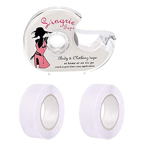 CHENKEE Fashion Tapes, 2 Rollen+108 Stück Doppelseitiges Klebeband Frauenkörper Transparentes selbstklebendes Klebeband mit 1 Spender für das Klebeband der Hochzeitsfeier-Unterwäsche für BH-Kleider Cover