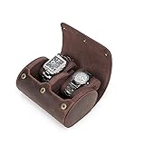 Hiram Leather Watch Roll Travel Case,Vintage Crazy Horse Leather 2-Slots Watch Box with Removable Velvet Pillows, Secure Metal Clasp, Perfect for Daily Display & Business Travel