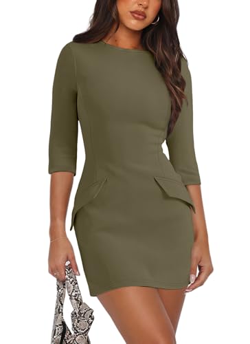 Image of RUMIA Womens Fall Dress Crew Neck 3 /4 Sleeve Bodycon Party Club Mini Dresses