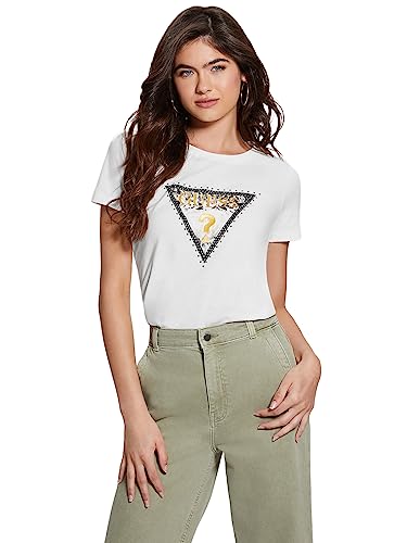 T-shirt triangle Guess femme à manches courtes et col rond noir en coton