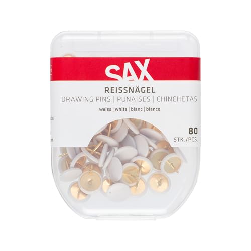 SAX punaises, 80 pièces, Blanc, diamètre de la tête 10mm, avec enrobage Plastique, dans Une boîte de Rangement Pratique
