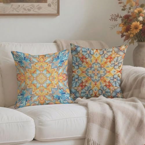 Housse coussin 65x65cm bohémie bleu idéal pour canapé et balcon ombragé - 4