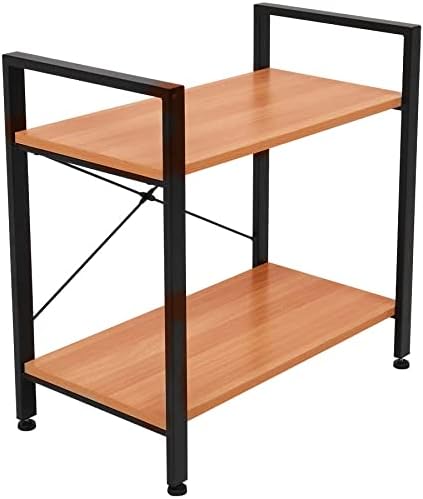 Deco2 Small Bookcase 2 Tier Wood and Metal Shelves Industrial Bookcase Display Display Office Storage Rack Multifunctional Furniture for Entryway Living Room Bedroom Home Office Kitchen(Oak)