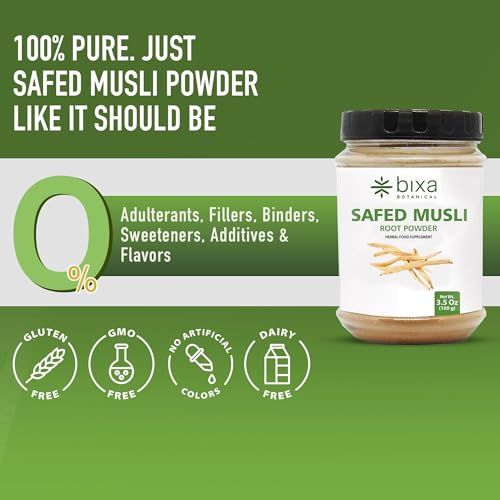 Image of bixa BOTANICAL Safed Musli Root Powder, Pure Ayurvedic Supplement