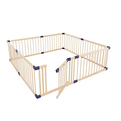 Wooden Baby Playpen Fence Play Pen Play Yard Area Gate With Door For Babies And Toddlers Kids, Portable Wooden Indoor Freestanding, Kids Baby Pet Cats Play Fence Playpen With Door(180X200X61Cm) #TOP4