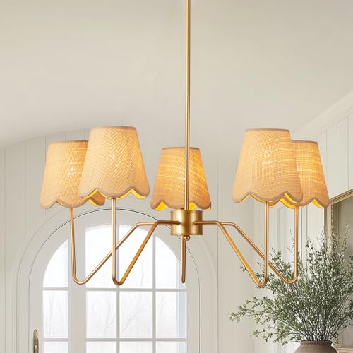 Csetuay 28' Rattan Chandelier, Large Modern Pendant Light Fixtures with Flower Shades Antique Brass...
