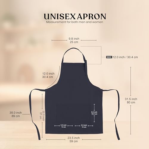 Image of CRASOME Kitchen Apron for Men & Women | Unisex Cooking Apron with 2 Front Pockets and Adjustable Straps | Apron for Chef, Hotel, Cafe, Restaurant, Gardening, Workshop