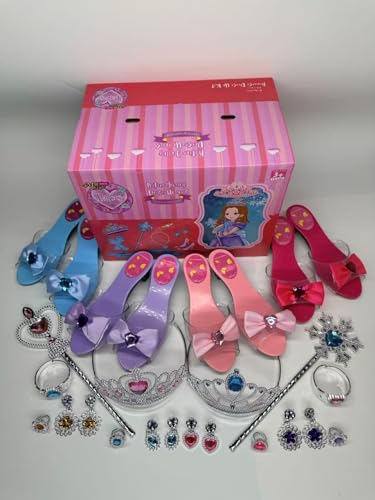 Prinzessin Schuhe Spielzeug für Mädchen - 4 Paar Schuhe und 2 Sätze Spiel-Schmuck-Boutique, Geburtstag Weihnachten Geschenke 3-6 Jahre