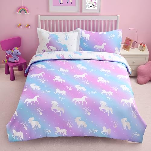 Joiedomi Kids Comforter Set Bedding Set for Boys Girls Super Soft Microfiber Bed in a Bag with Comforter Sheets Pillowcase Sham, Purple Unicorn, Twin