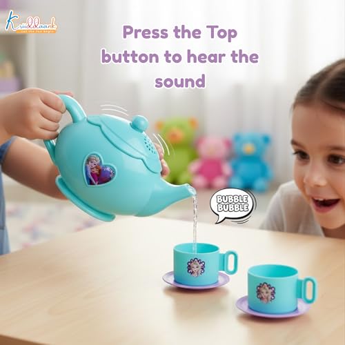 Image of Frozen Tea Trolley Set - 32 Pcs Elsa & Anna Musical Tea Party Playset with Electronic Kettle, Lights & Sound - Pretend Play Kitchen Accessories, Birthday Gift for Kids 3+ Years-Turkish Blue